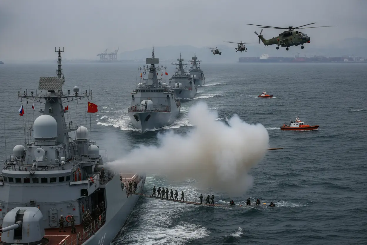 中国とロシア、青島沖で実弾射撃伴う海上演習開始　共同偵察・制空・潜水艦捜索救助訓練含む