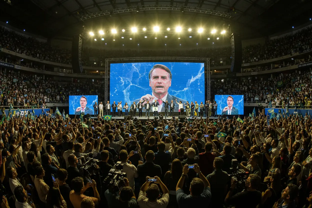 PL、フラヴィオ・ボルソナロ氏大統領選出馬を正式承認　党全国大会で自宅軟禁中ジャイル氏のAI映像上映